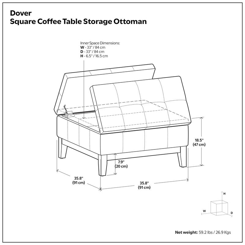Simpli Home Dover Square Coffee Table Storage Ottoman image number 8