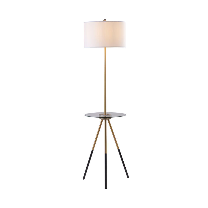 Myra Floor Lamp with Glass Table and Built-In USB Port, Gold/Black