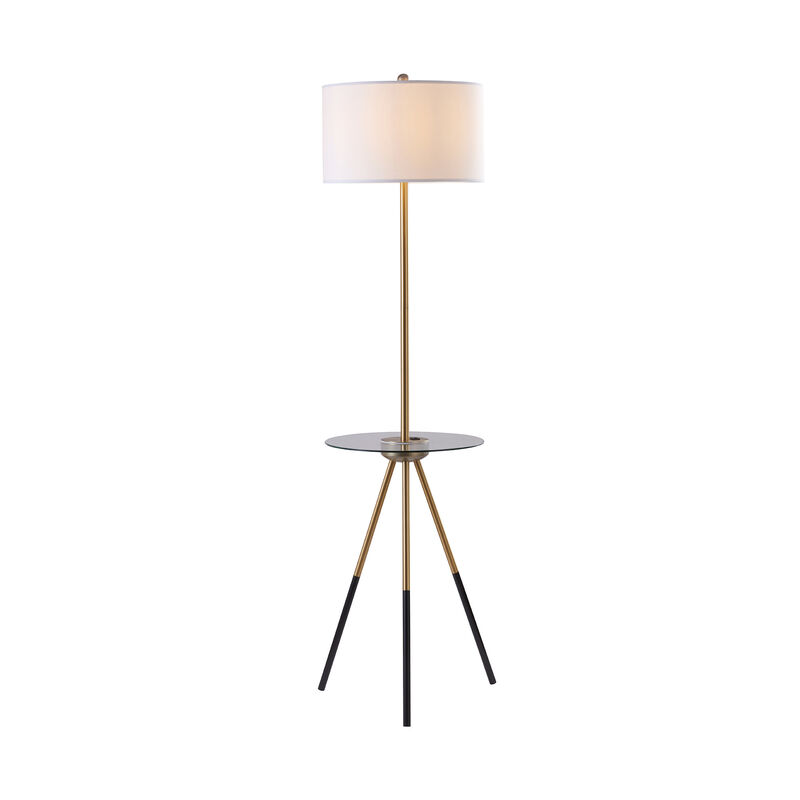 Myra Floor Lamp with Glass Table and Built-In USB Port, Gold/Black image number 0