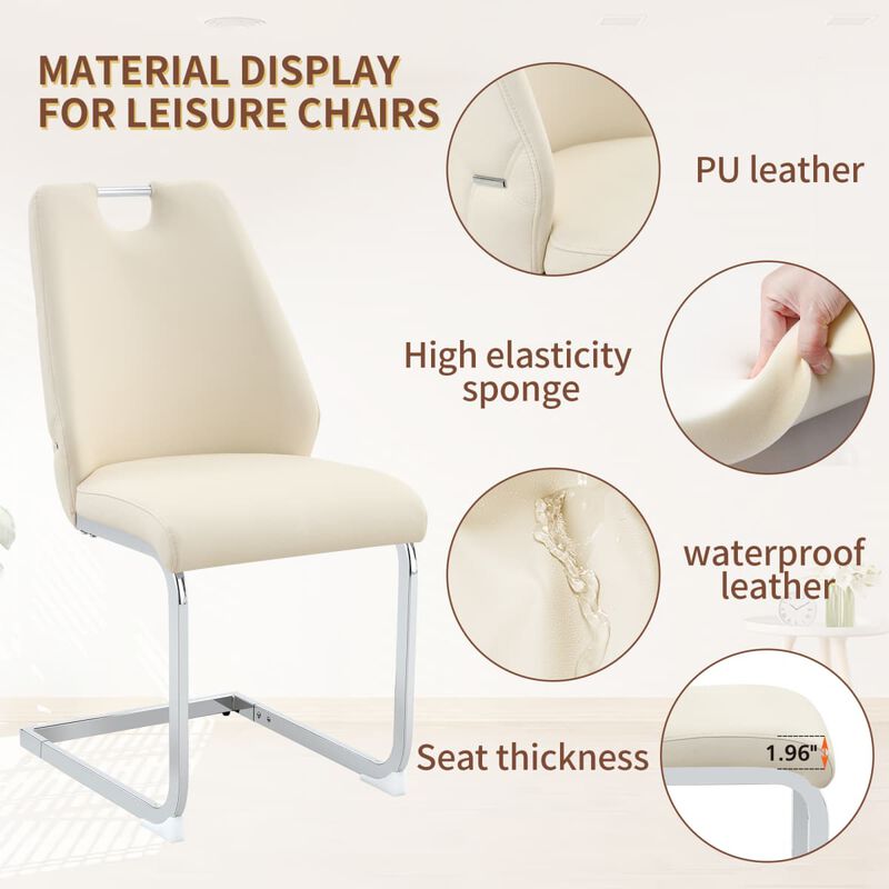 Set of 2 PU Leather Dining Chairs, High Back Upholstered Dining Chair with Ring Pull Handle, Modern Rectangular Back Dining Chair image number 4
