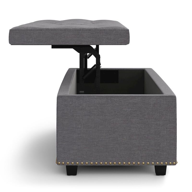 Simpli Home Hamilton Lift Top Rectangular Storage Ottoman In Slate Grey Linen Look Fabric
