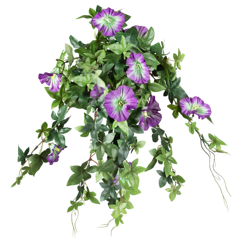 20" Purple Petunia UV Protected Artificial Hanging Floral Bush image number 0