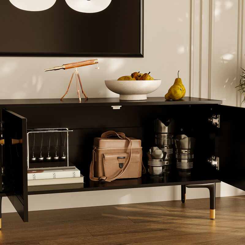 FUFU&GAGA Modern TV Stand with Large Storage Capacity, Formed Geometric Embossing and Gold Conical Handles, (78.7 in. W x 15.7 in. D x 22 in. H), Black