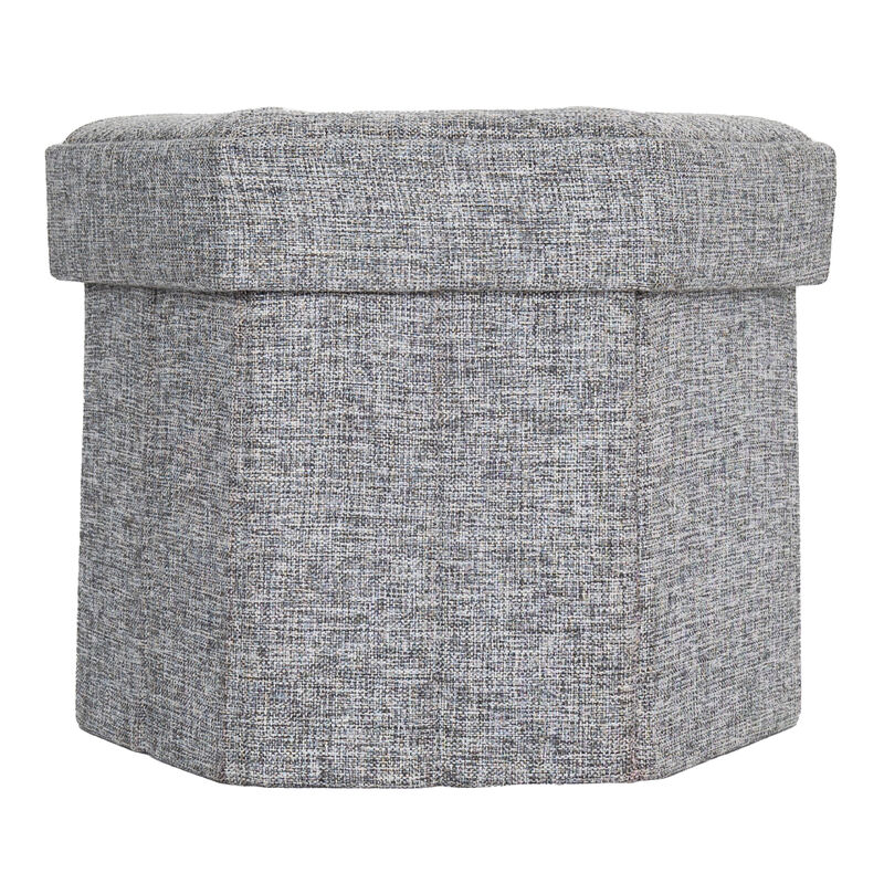Small Decorative Grey Foldable Hexagon Ottoman for Living Room, Bedroom, Dining, Playroom or Office