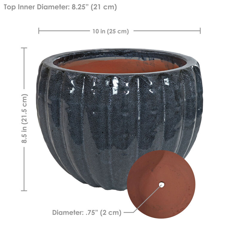 Sunnydaze 10" Fluted Ceramic Planter - Black Mist - 2-Pack