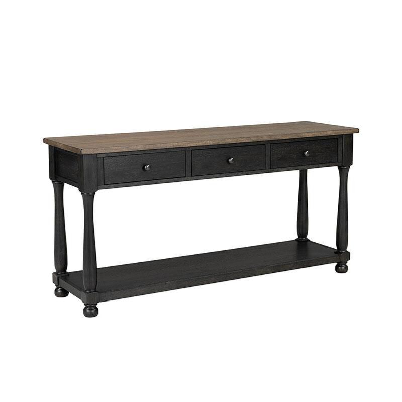 Ginie Sofa Table, 3 Drawers, Black Brown Solid Rubberwood, 60 Inch image number 0