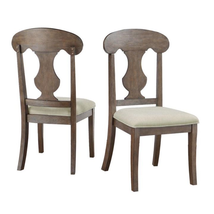 Best Quality Furniture Rustic Oak Color Wood Dining Chair With Beige Linen Fabric Seats, Set Of 2