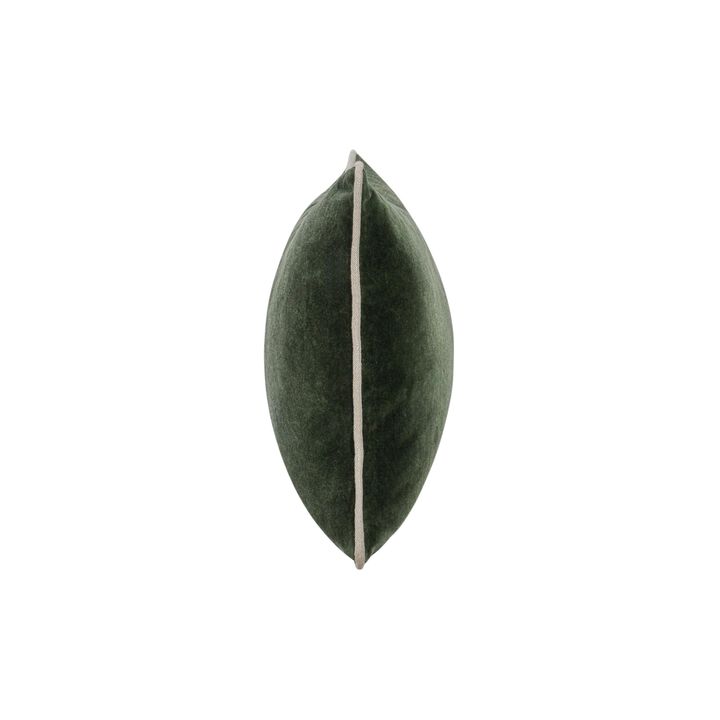 May Lumbar Accent Pillow, 14 x 20 Stonewash Forest Green Cotton Velvet - Benzara
