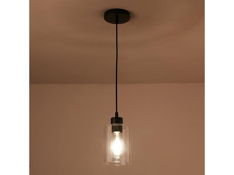 Modern Black Farmhouse Clear Glass Cylinder Pendant Light Fixture 2 Pack image number 2