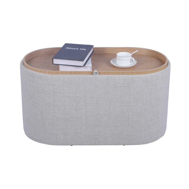 Storage Ottoman with Reversible Wooden Tray Top, Natural
