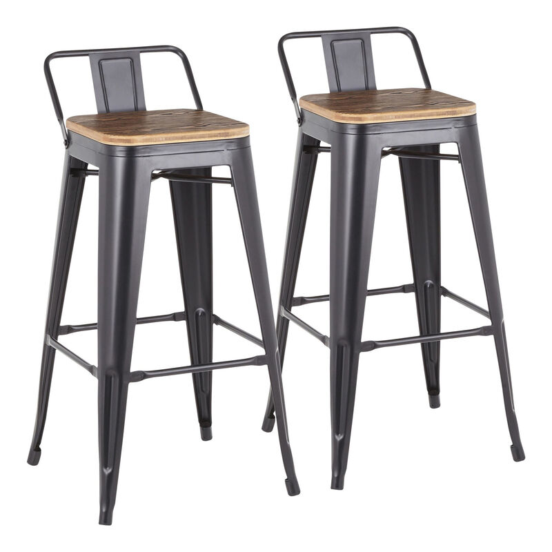 Lumisource Oregon Industrial Low Back Barstool in Black Metal and Wood-Pressed Grain Bamboo - Set of 2 image number 2