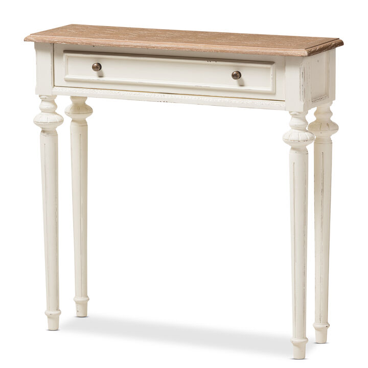 Baxton Studio Marquetterie Oak And White Wash Distressed Finish Wood Two Tone Console Table