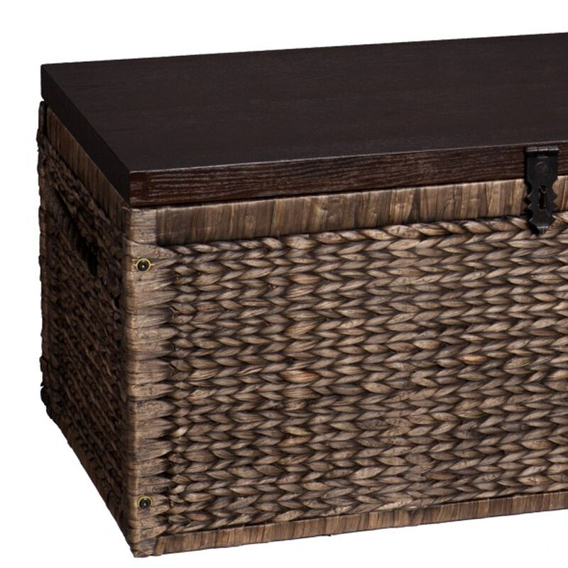 Hivvago 38 Inch Brown Wood And Wicker With Iron Coffee Table