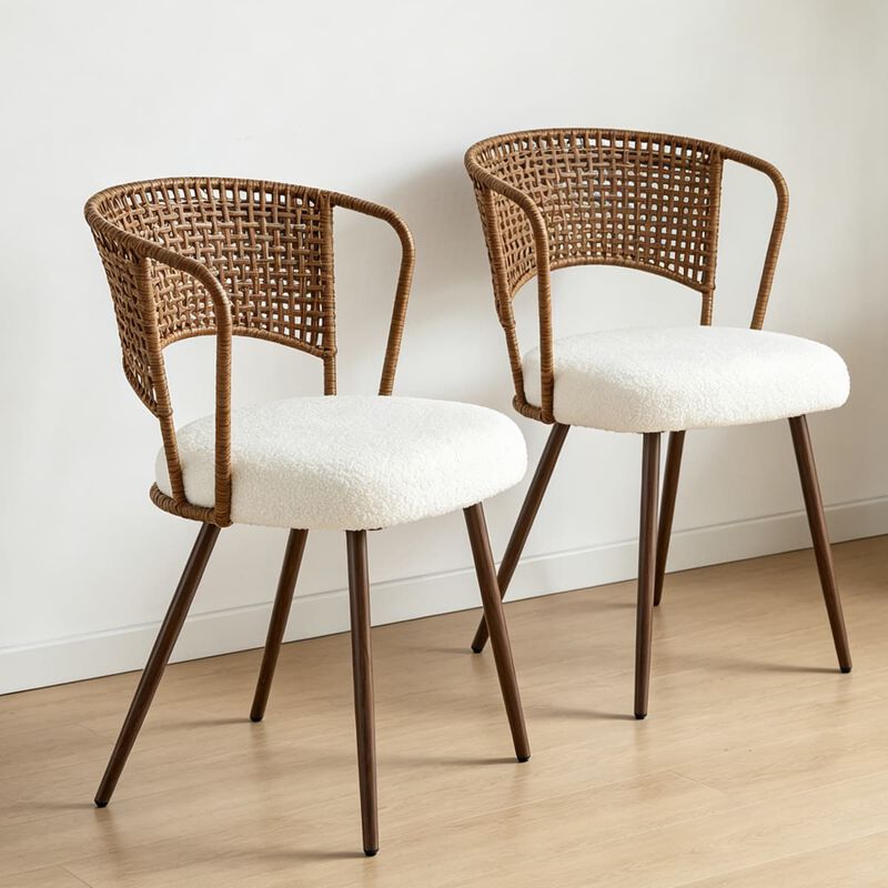 2 Pack Cane Back Dining Chairs PE Rattan Wingback Chair with Metal Legs Upholstered Cushion Kitchen Dining Chair Set image number 4