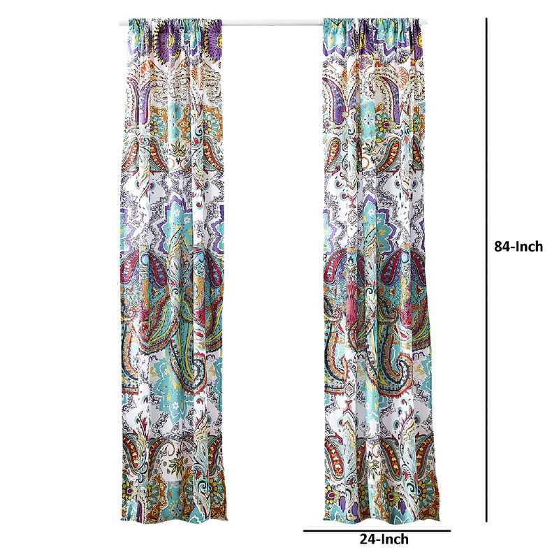Vana 84 Inch Window Curtains, Decorative Paisley Print Design, Rod Pockets - Benzara