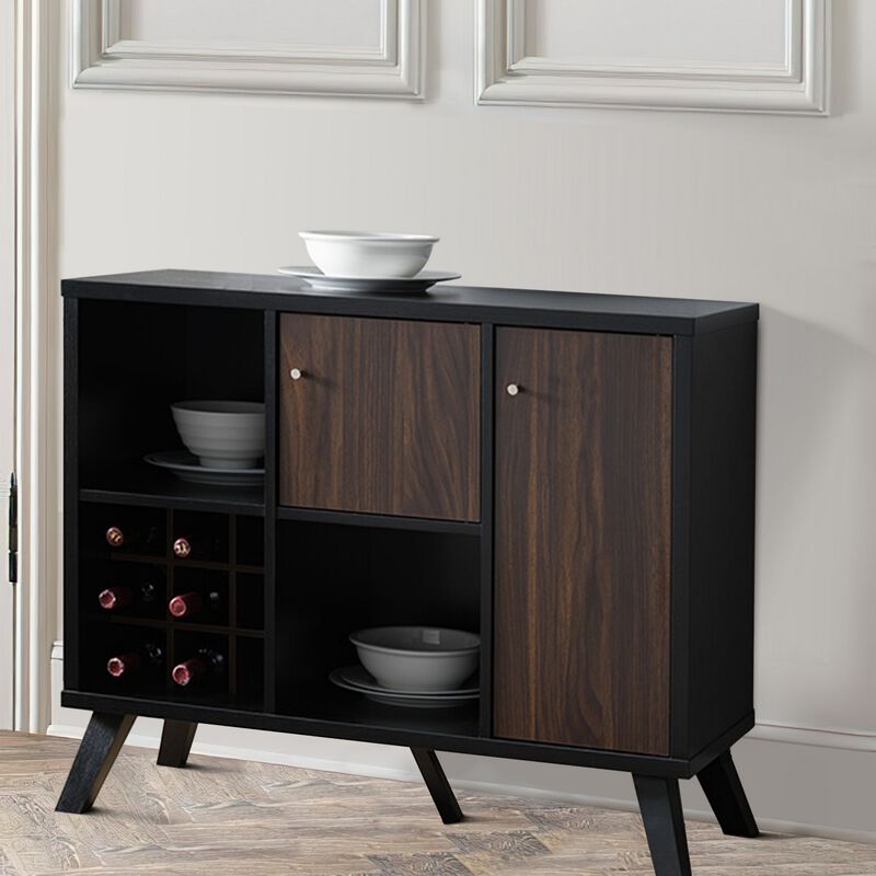 Black & Brown Wooden Wine Bar Storage Cabinet image number 6
