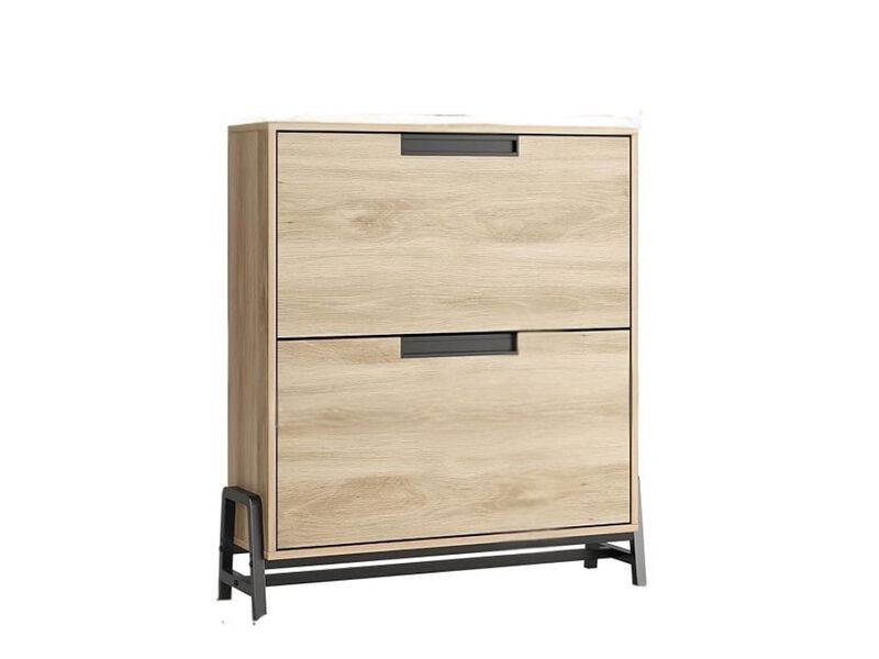 Slim Entryway Metal Shoe Storage Cabinet Flip Drawer Adjustable Space Saving Oak image number 0
