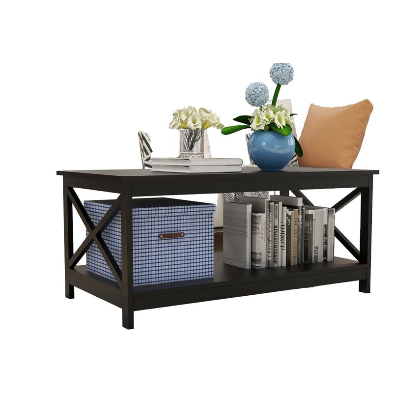 Coffee Table Oxford End Table-Black Color: Sleek and Modern Design, Perfect for Living Room D&Atilde;&copy;cor, 2-tier Storage, Sturdy Construction, 40x20x18 inches