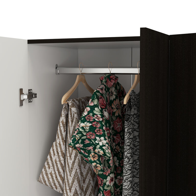 DEPOT E-SHOP Itaca Armoire, Double Door Cabinet, One Drawer, Five Interior Shelves, Rod, Black / White