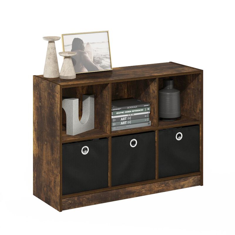 Basic 3x2 Bookcase Storage w/Bins, Amber Pine/Black