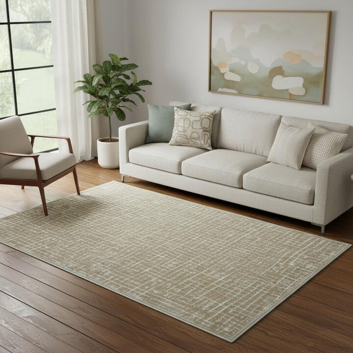 HomeRoots Abstract Geometric Distressed Washable Area Rug