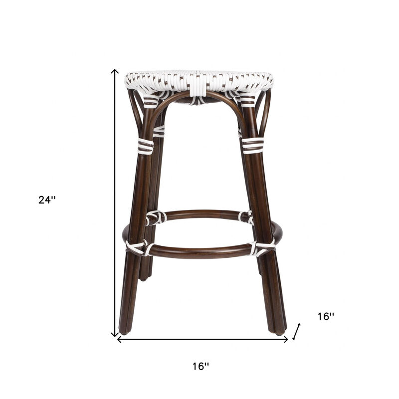 Hivvago 24 Inch White and Dark Brown Rattan Backless Counter Height Bar Chair