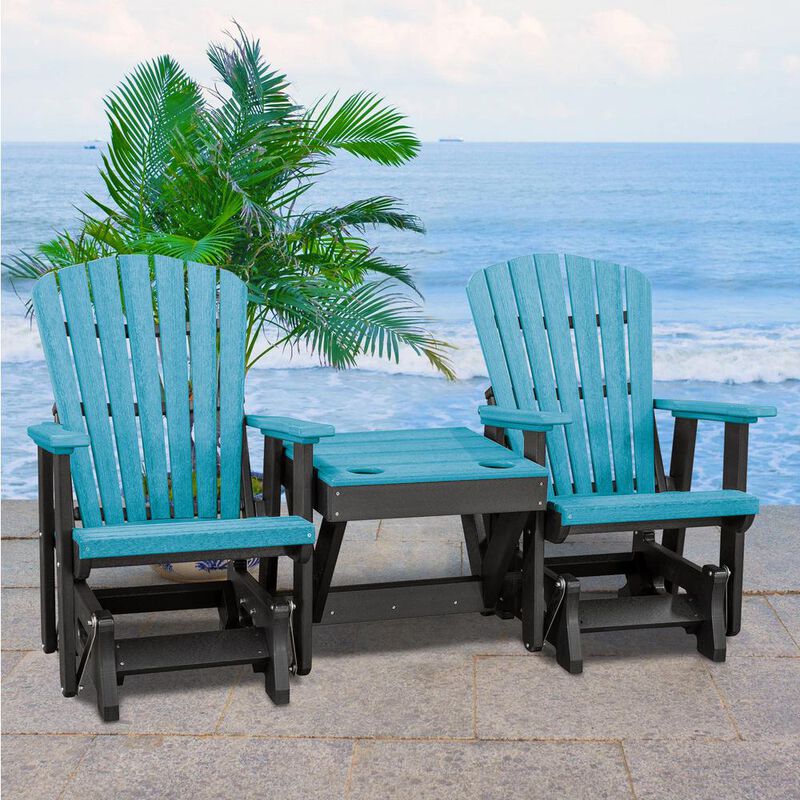 American Furniture Classics Double Glider with Center Table in Aruba Blue and Black