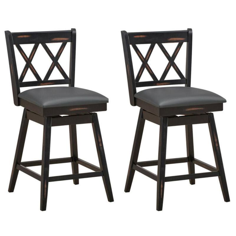 Hivvago 2 Pieces Swivel Counter Height Barstool Set with Rubber Wood Legs