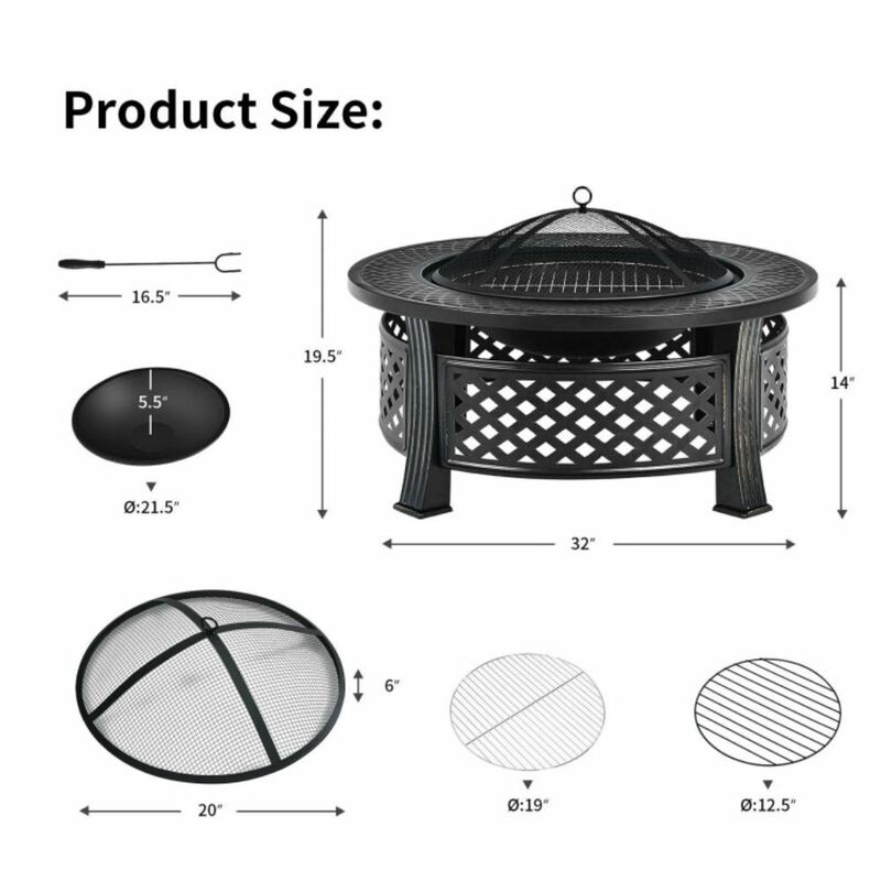 Hivvago Outdoor Fire Pit with BBQ Grill and High-temp Resistance Finish