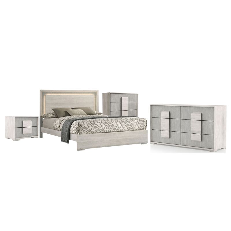 Queen Bedroom Set, White Wash and Stone Gray, 4 Piece Set with Chest, Dresser, and Nightstand image number 0