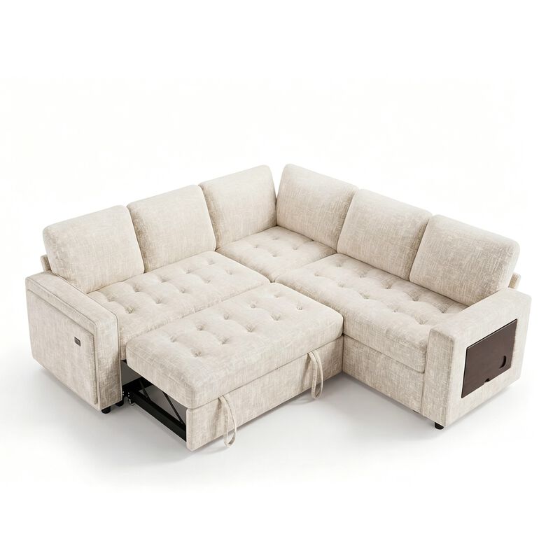 Vipbear 79" 5-Seat L-Shaped Sectional Sleeper Sofa Bed, Chenille Pull-Out Couch with Backrest image number 0