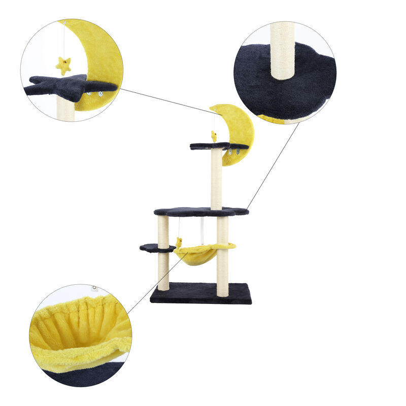 Aurora 3-Tier Modern Sisal Moon And Stars Cat Tree with Scratching Posts