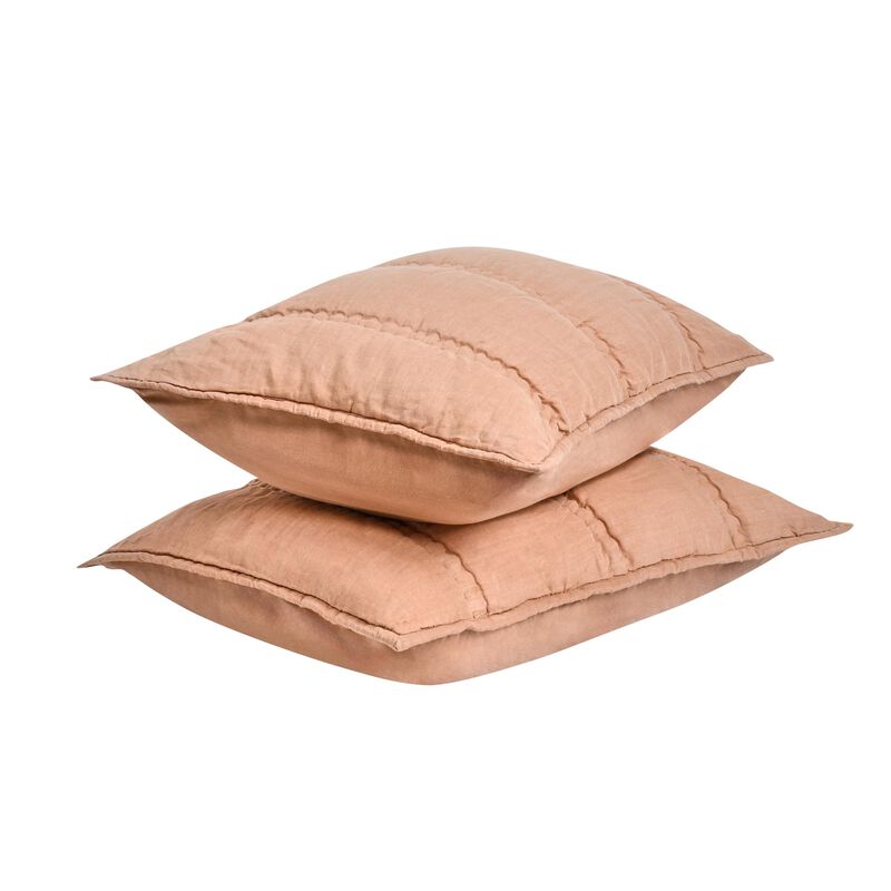 Rawi Standard Pillow Sham, 20x26 Clay Channel Stitch Ramie and Cotton - Benzara