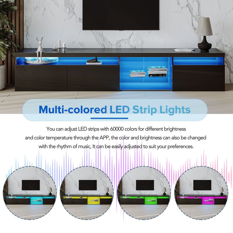 Clihome LED Lights TV Stand with 2 Glass Shelves for Living Room image number 2