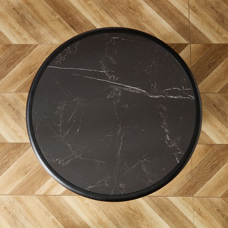 33.86 Inch Square Faux Travertine Pattern Coffee Table for Living Room,MDF Table,Modern Design Irregular Coffee Table with Layered Base image number 8
