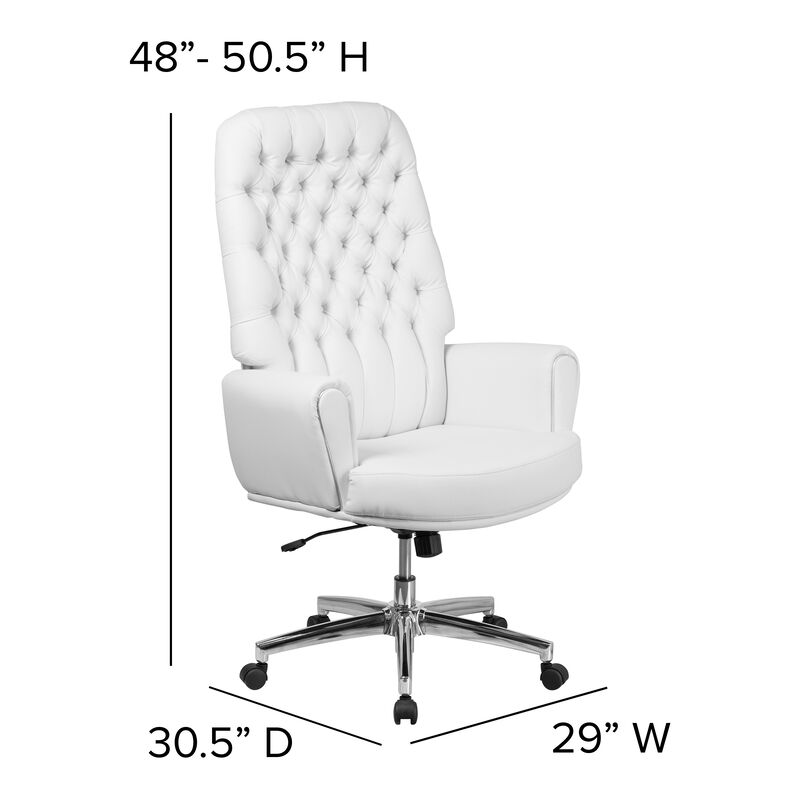 Rochelle High Back Traditional Tufted White LeatherSoft Executive Swivel Office Chair with Arms image number 4