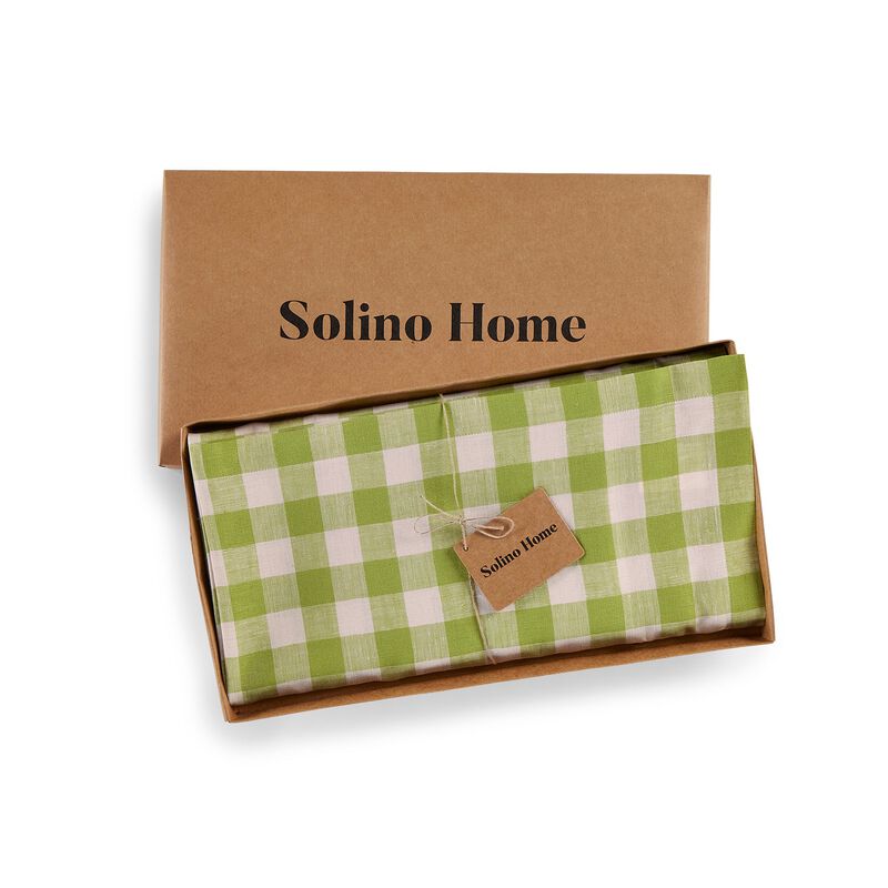 Solino Home Morgan Check 100% Linen Table Throw &ndash; Handcrafted, Machine Washable, Perfect for Holiday and Everyday Dining