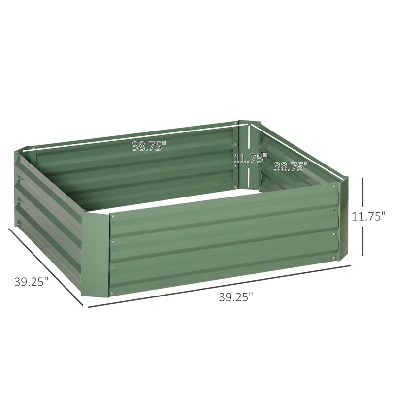 Outsunny 2 Piece Galvanized Raised Garden Bed, 3.3' x 3.3' x 1' Metal Planter Box, for Growing Vegetables, Flowers, Herbs, Succulents, Green
