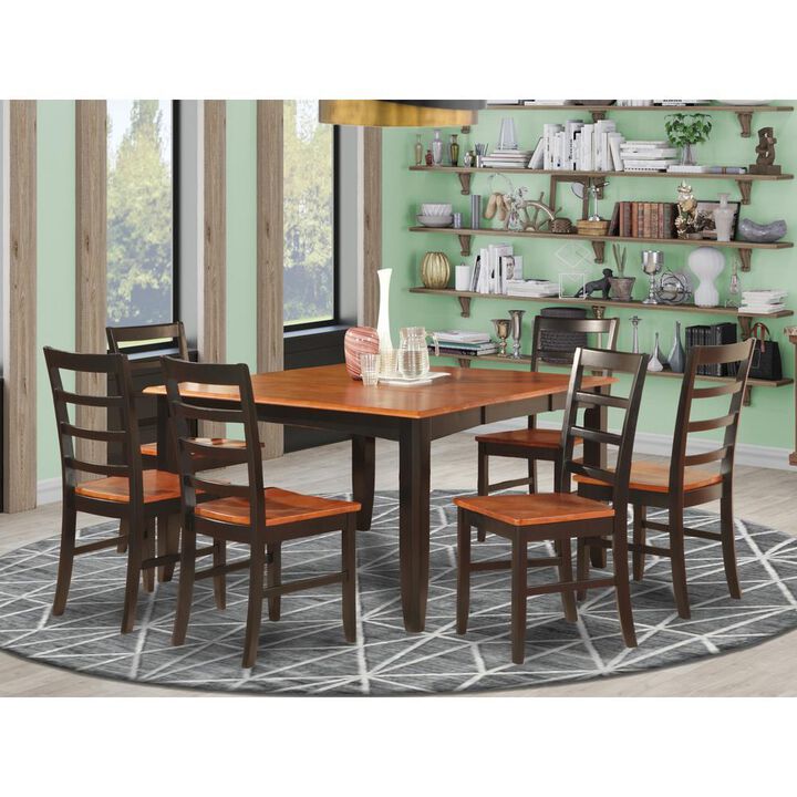 7 Pc Dining room set-Square Table with Leaf and 6 Dining Chairs