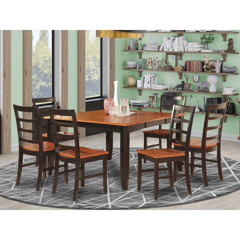 7 Pc Dining room set-Square Table with Leaf and 6 Dining Chairs