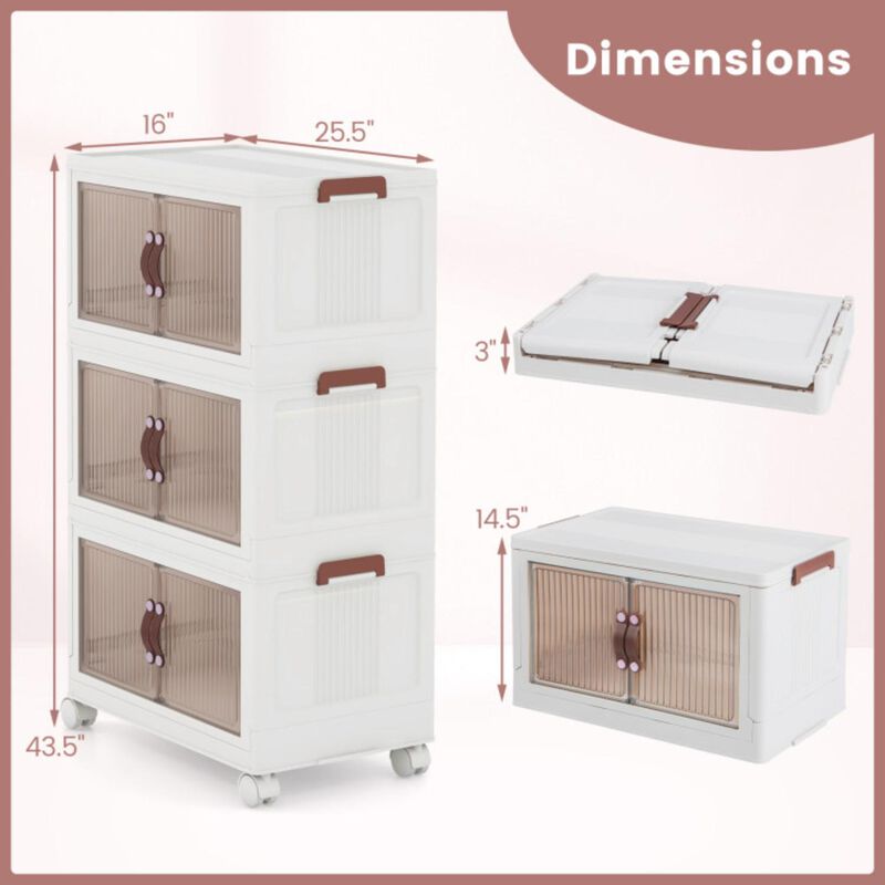 Hivvago 25.5/60 Gal 3-Tier Stackable Storage Boxes Bins with Magnetic Doors and Lockable Casters