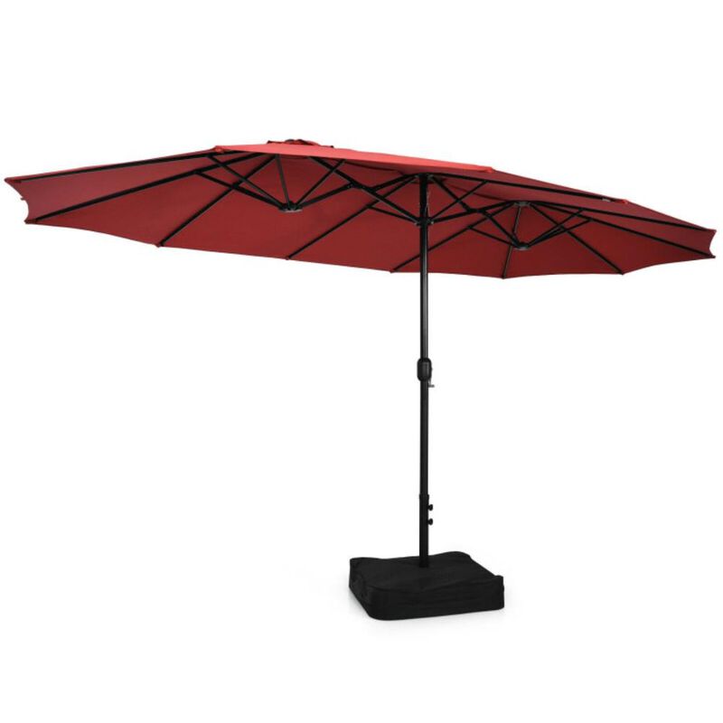 Hivvago Double-Sided Twin Patio Umbrella with Crank and Base