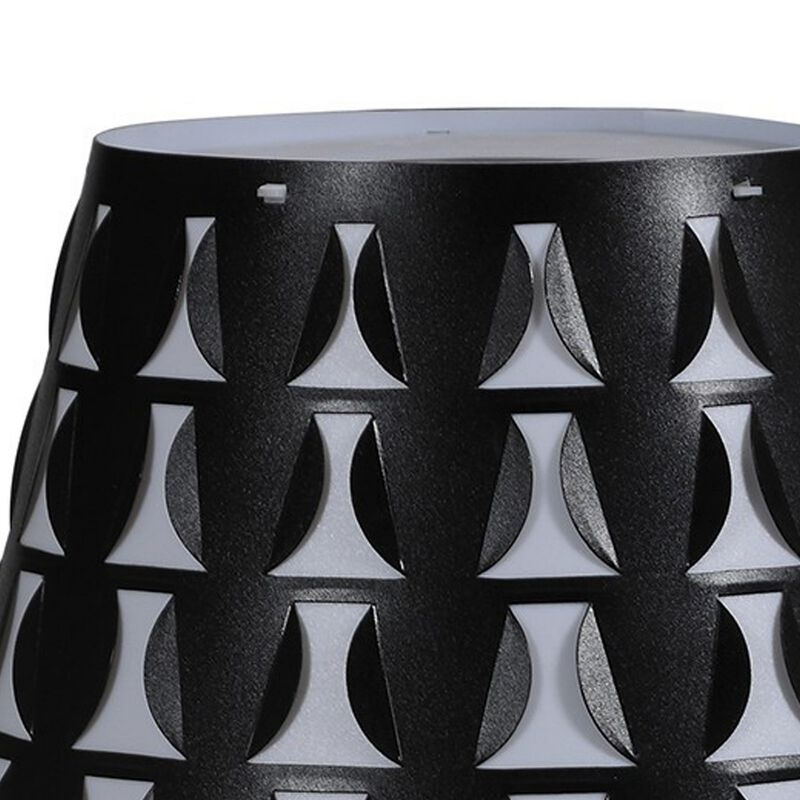 Plastic Shade Metal Table Lamp with Open Clover Base, Black - Benzara