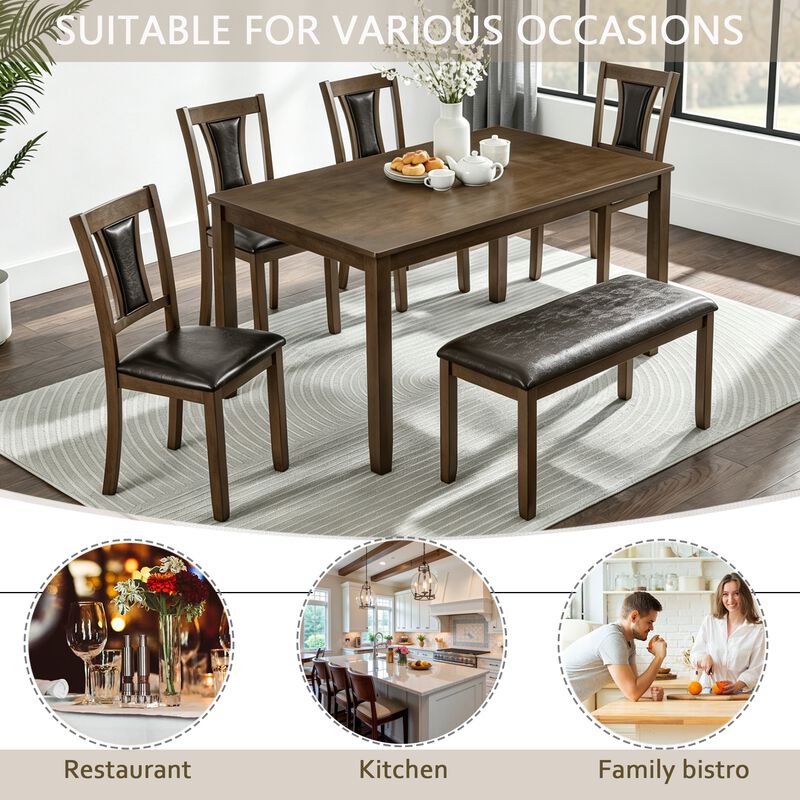 Sorhom 6‑Piece Farmhouse Rustic Dining Table Set image number 6