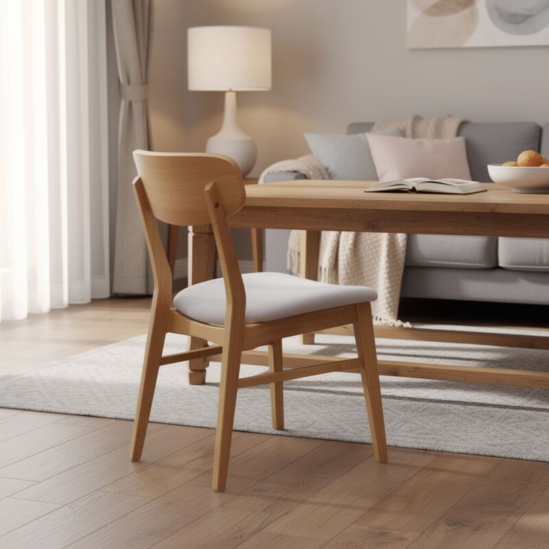 Mexy Dining Side Chair Set of 2, Open Curved, Light Beige, Brown Wood image number 1
