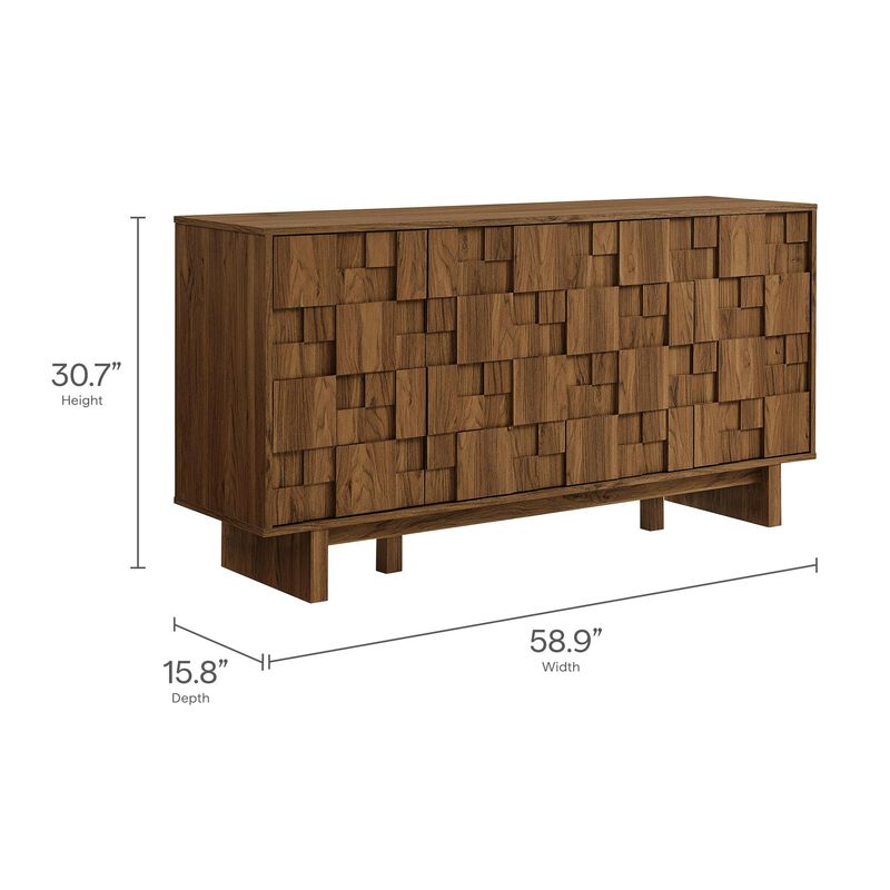Modway Owen 4-Door Modern Carved Geometric Sideboard in Walnut - 59 Inch Buffet Cabinet with Adjustable Shelves &ndash; Living Room or Dining Room Storage Credenza image number 2