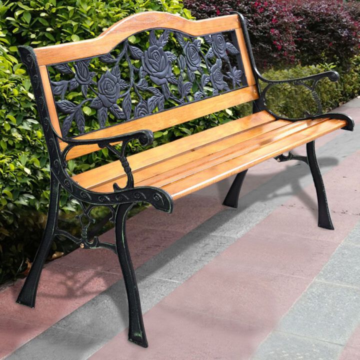 Hivago Park Garden Iron Hardwood Furniture Bench Porch Path Chair
