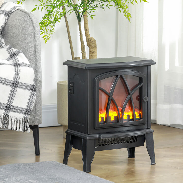 Portable Electric Fireplace Stove, 18" Freestanding Fireplace Heater with Realistic Flame, Overheating Protection,