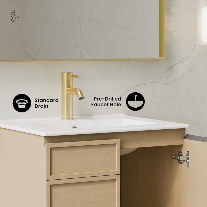 St. Tropez 24" Wall-Mounted Bathroom Vanity in Natural Oak with Sink Top image number 3