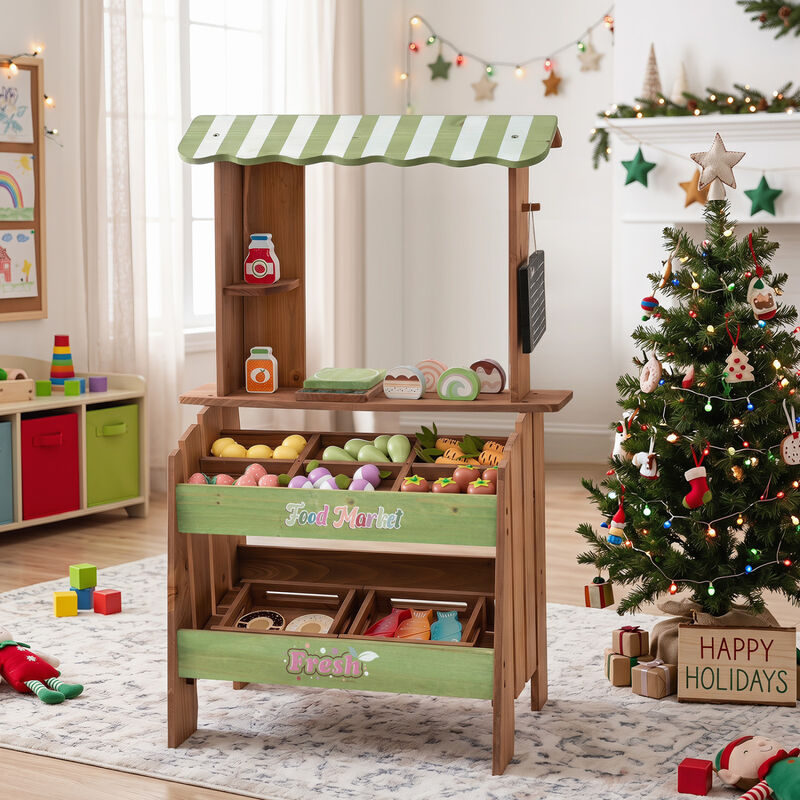 Kids Wooden Grocery Store Playset with Chalkboard and Accessories image number 6